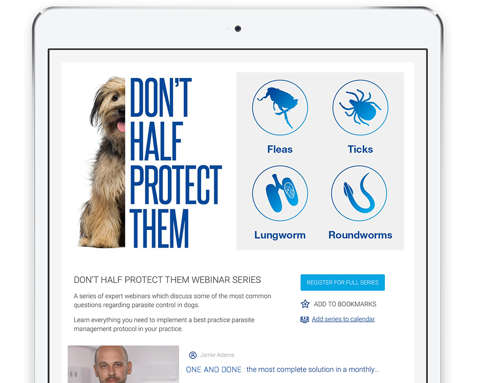 iPad showing the webinars landing page of the Boehringer Academy website.